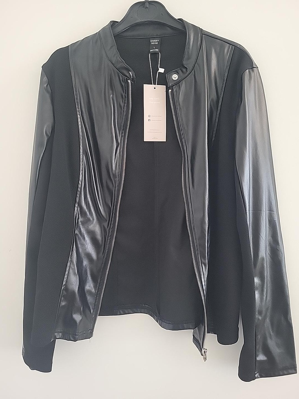 Eileen Fisher Black Faux-Leather Panel Zip Jacket